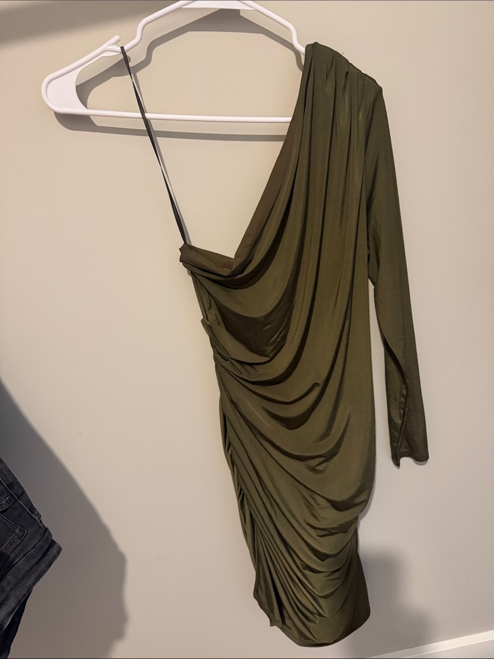 Express Olive One-Shoulder Draped Dress
